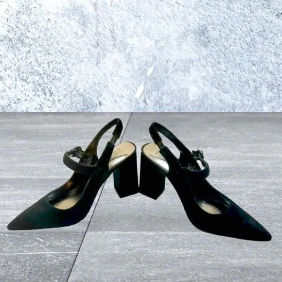 Bleecker &amp; Bond Suede Sling Back Pointed Toe Pumps Black Size 10