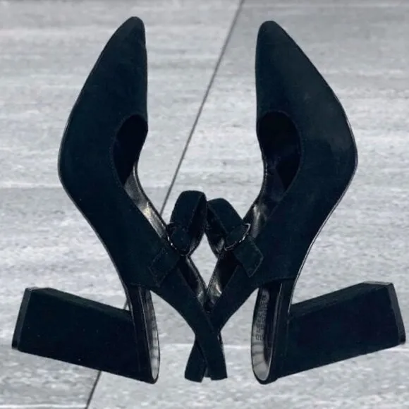 Bleecker &amp; Bond Suede Sling Back Pointed Toe Pumps Black Size 10