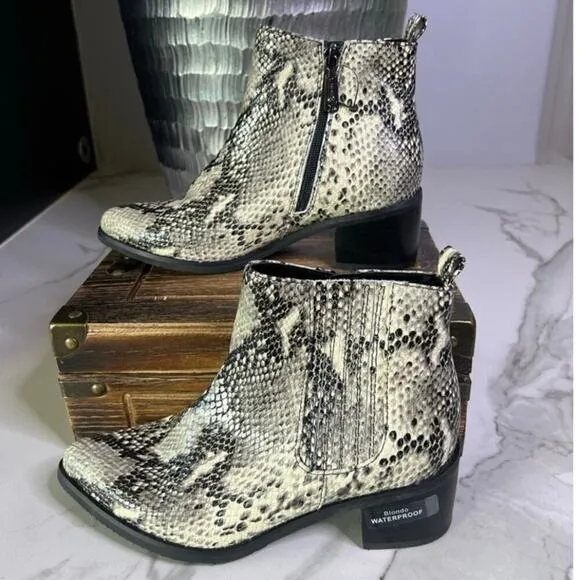 Blondo Elvina Waterproof Block Heel Ankle Booties in Snakeskin Leather