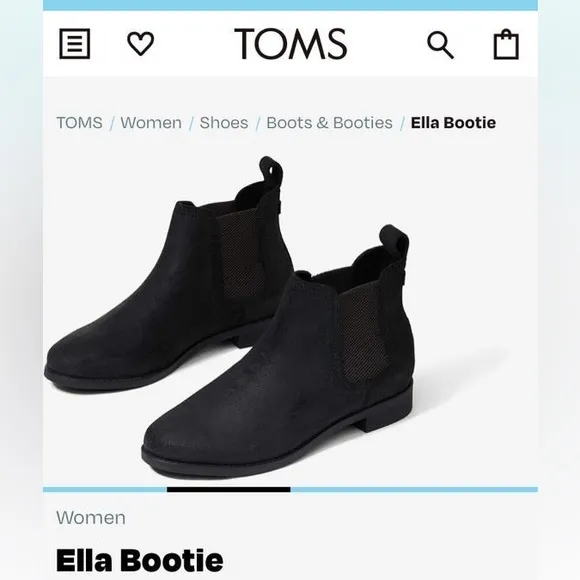 BNIB TOMS Ella Genuine Suede Booties In Black Size 5