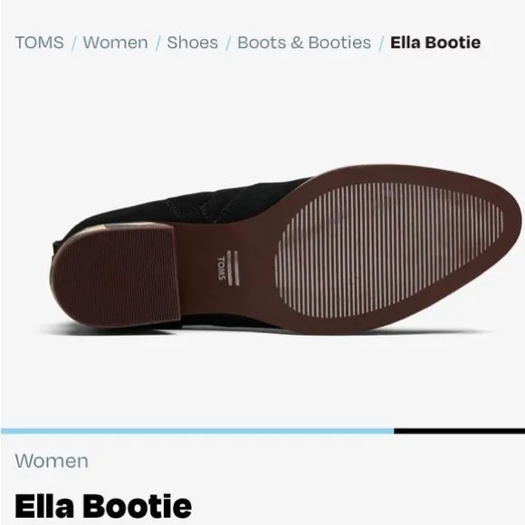 BNIB TOMS Ella Genuine Suede Booties In Black Size 5
