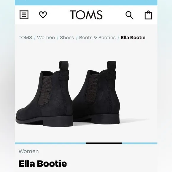 BNIB TOMS Ella Genuine Suede Booties In Black Size 5