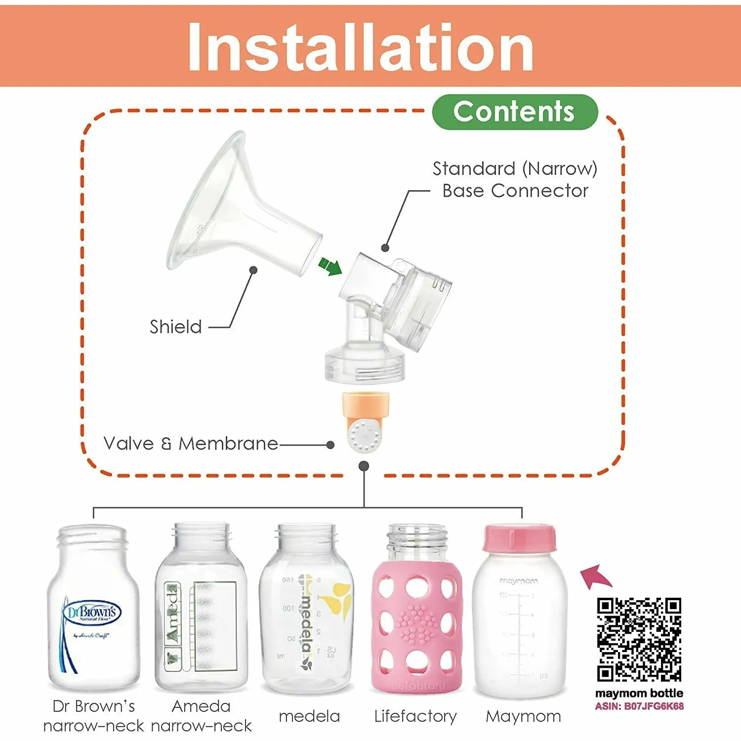 Breastshield 17-34mm, 2x Base Connector w/Valve and Membrane for Medela by Maymom
