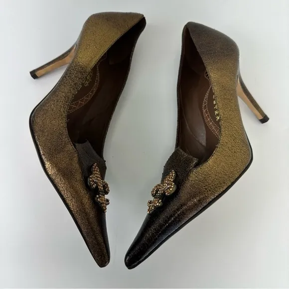 Bridget Shuster pumps Bronce tarnish Pointed Toe Flour De Lis baroque vampire