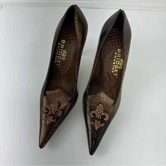 Bridget Shuster pumps Bronce tarnish Pointed Toe Flour De Lis baroque vampire