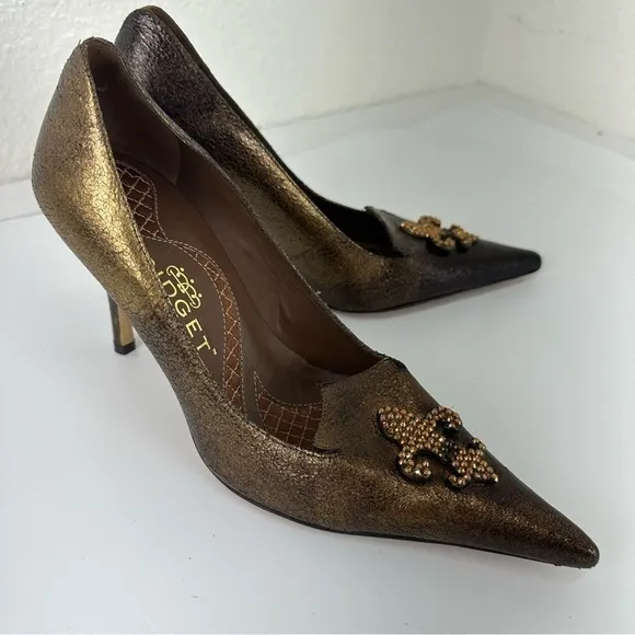 Bridget Shuster pumps Bronce tarnish Pointed Toe Flour De Lis baroque vampire