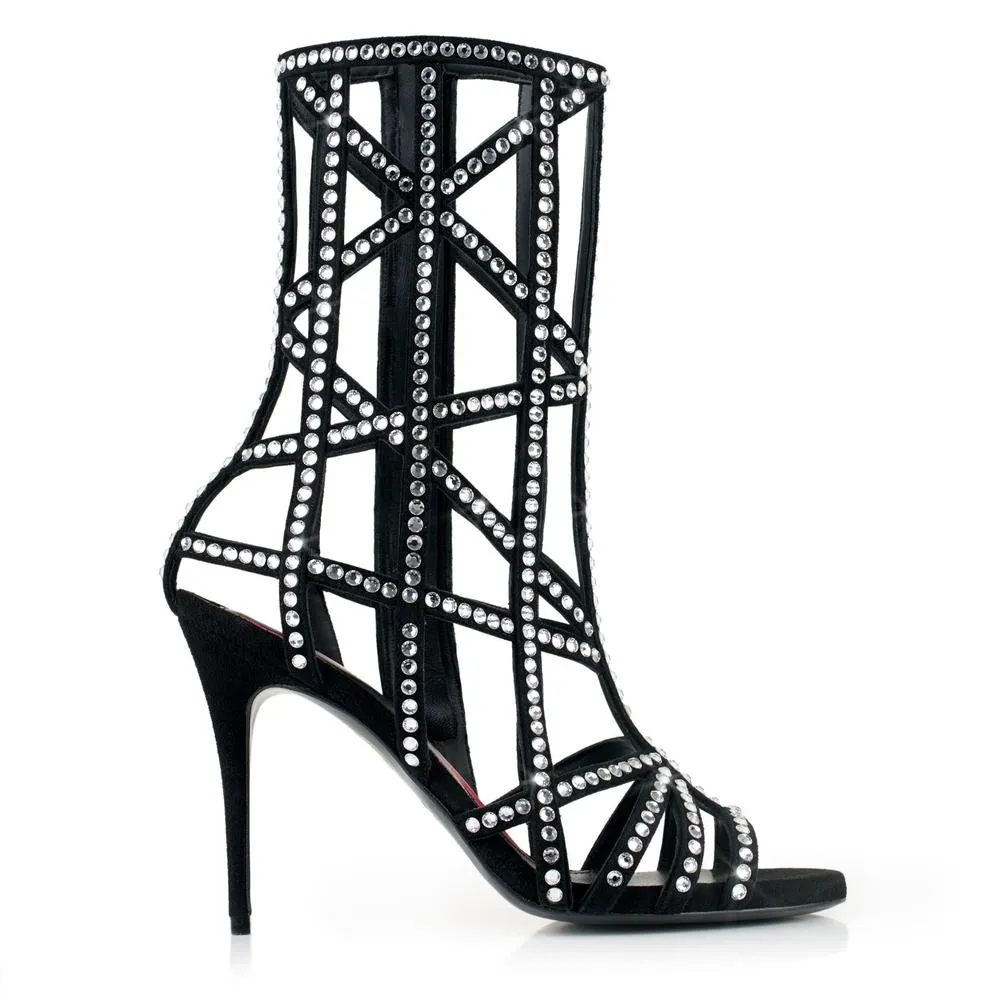 Cage Booties 100 Mm Black Matt Leather