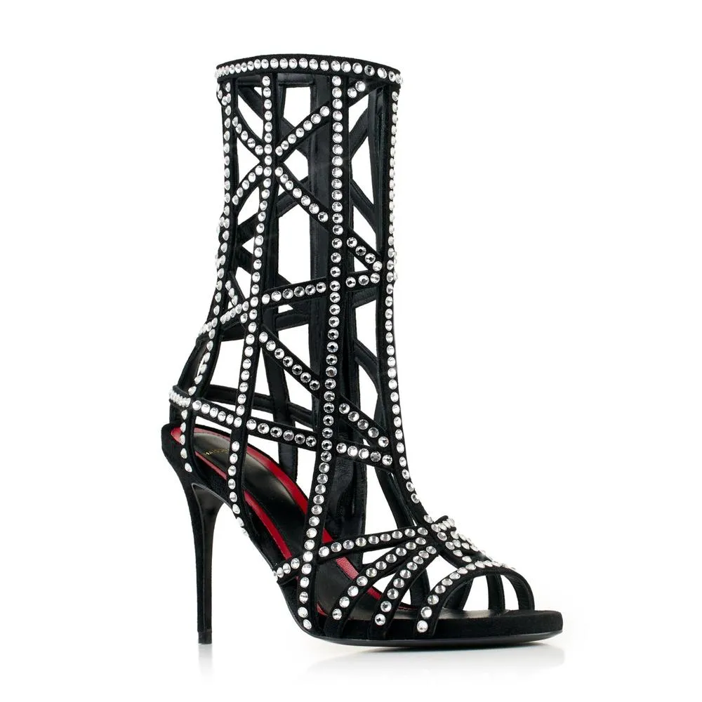 Cage Booties 100 Mm Black Matt Leather