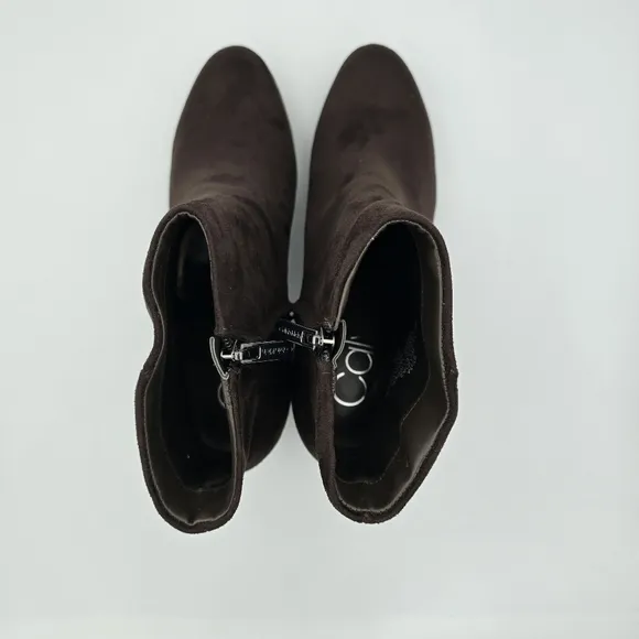 Calvin Klein Uda 2 Faux Suede Heeled Ankle Booties, Chocolate (Brown), Wmns 8.5M