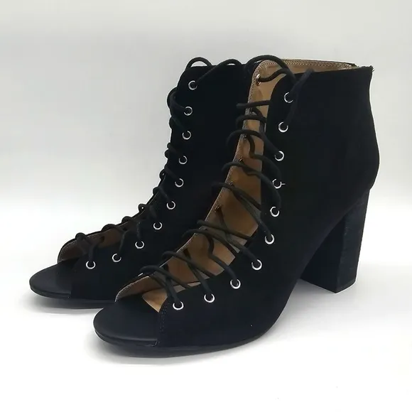 Chinese Laundry Black Lace-Up Gladiator Open Toe Heeled Booties Size 8.5M