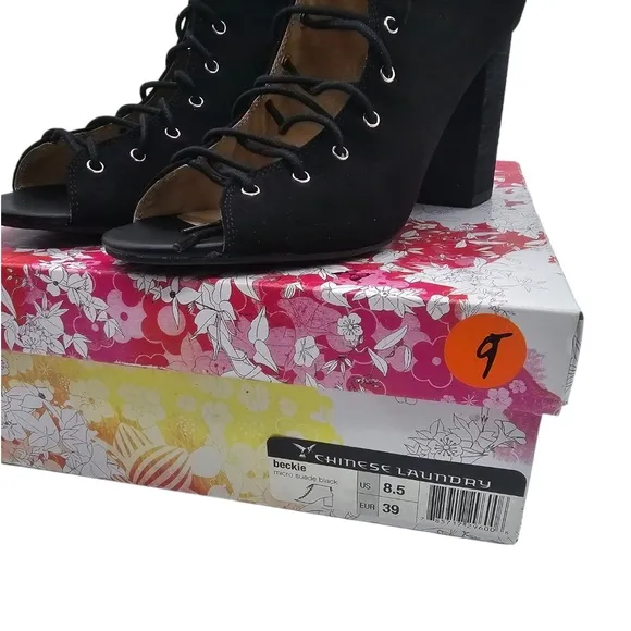 Chinese Laundry Black Lace-Up Gladiator Open Toe Heeled Booties Size 8.5M