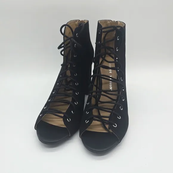 Chinese Laundry Black Lace-Up Gladiator Open Toe Heeled Booties Size 8.5M