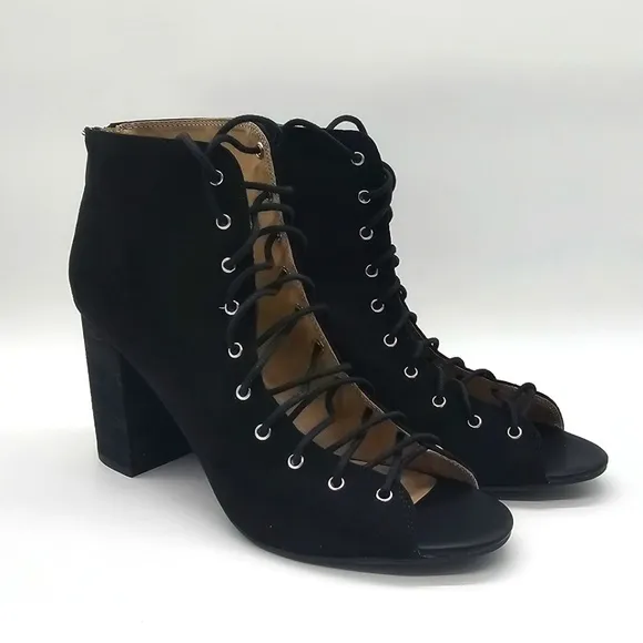 Chinese Laundry Black Lace-Up Gladiator Open Toe Heeled Booties Size 8.5M