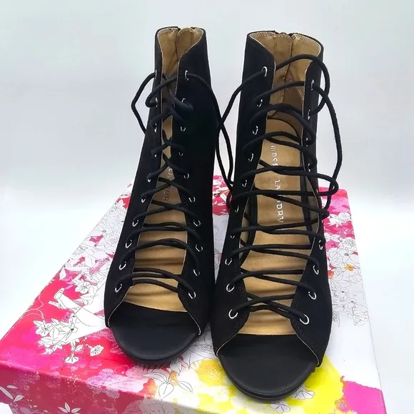 Chinese Laundry Black Lace-Up Gladiator Open Toe Heeled Booties Size 8.5M