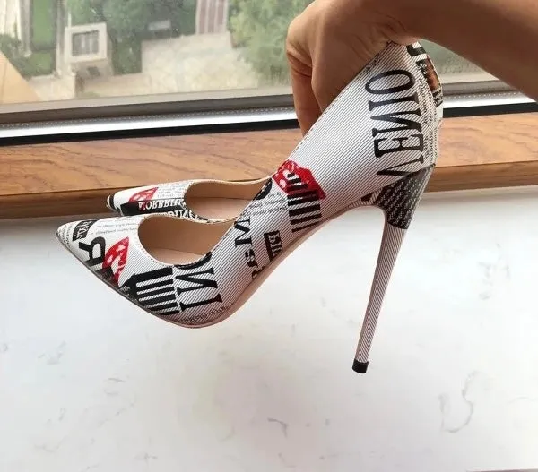 Chloe Newspaper Print Pumps