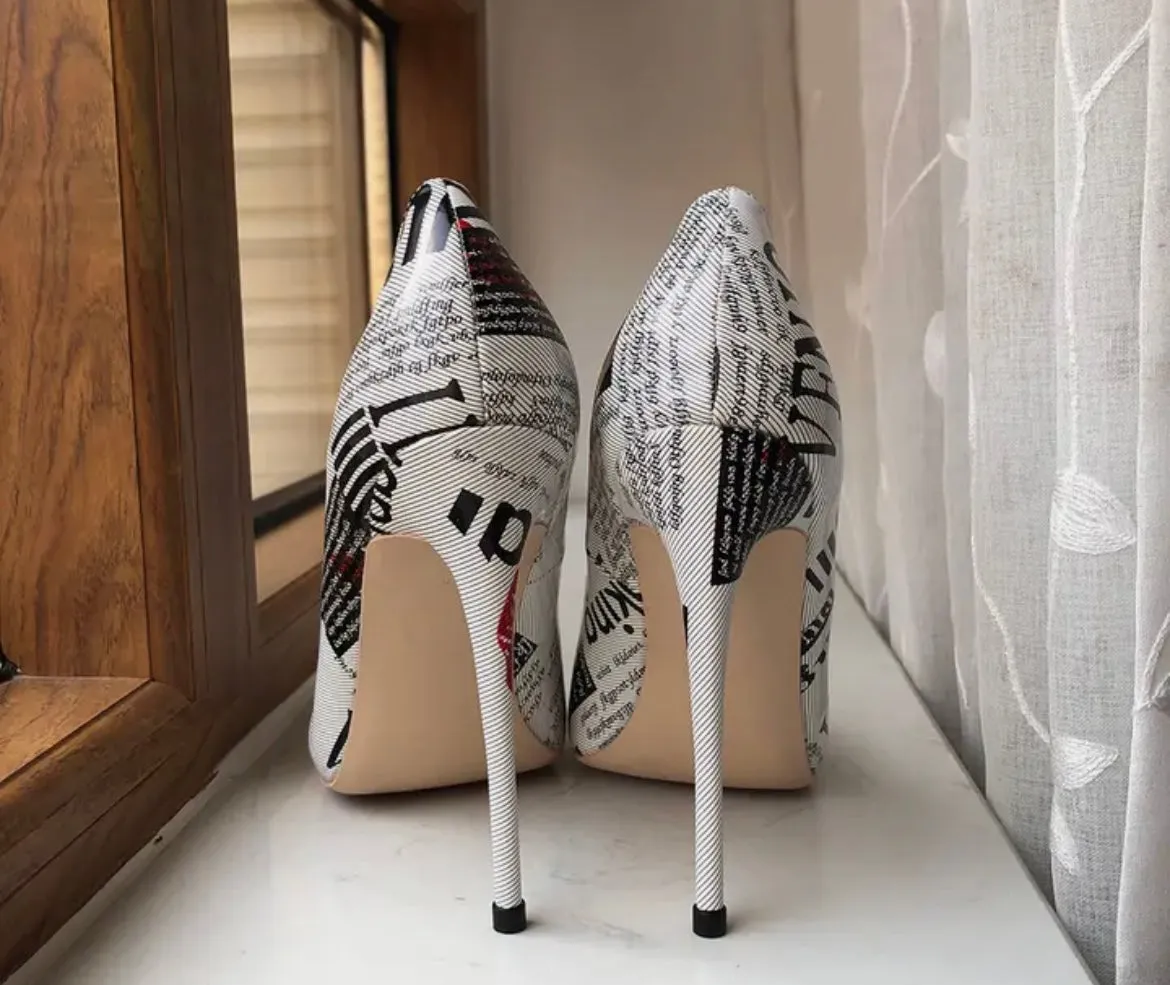 Chloe Newspaper Print Pumps