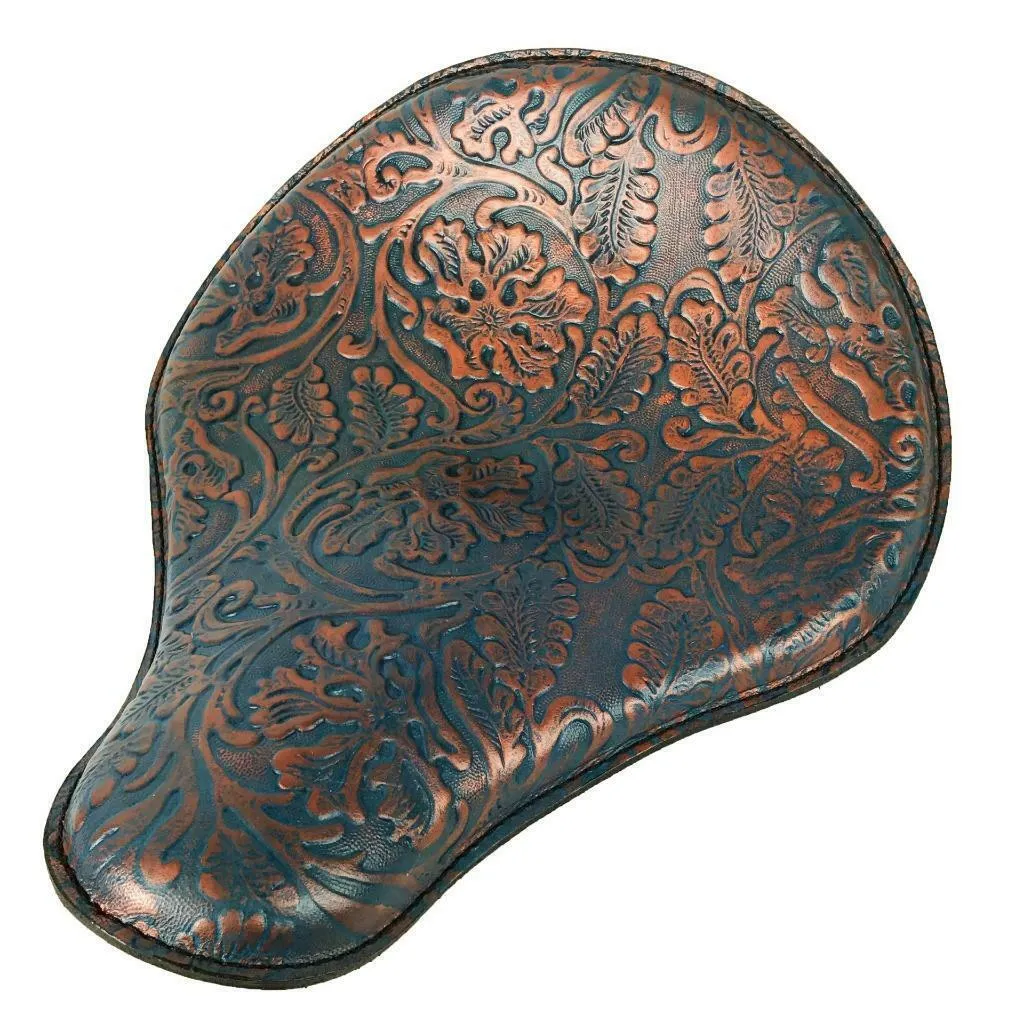 Chopper Spring Solo Seat Sportster Harley 13x15" Blue Copper Oak Leaf