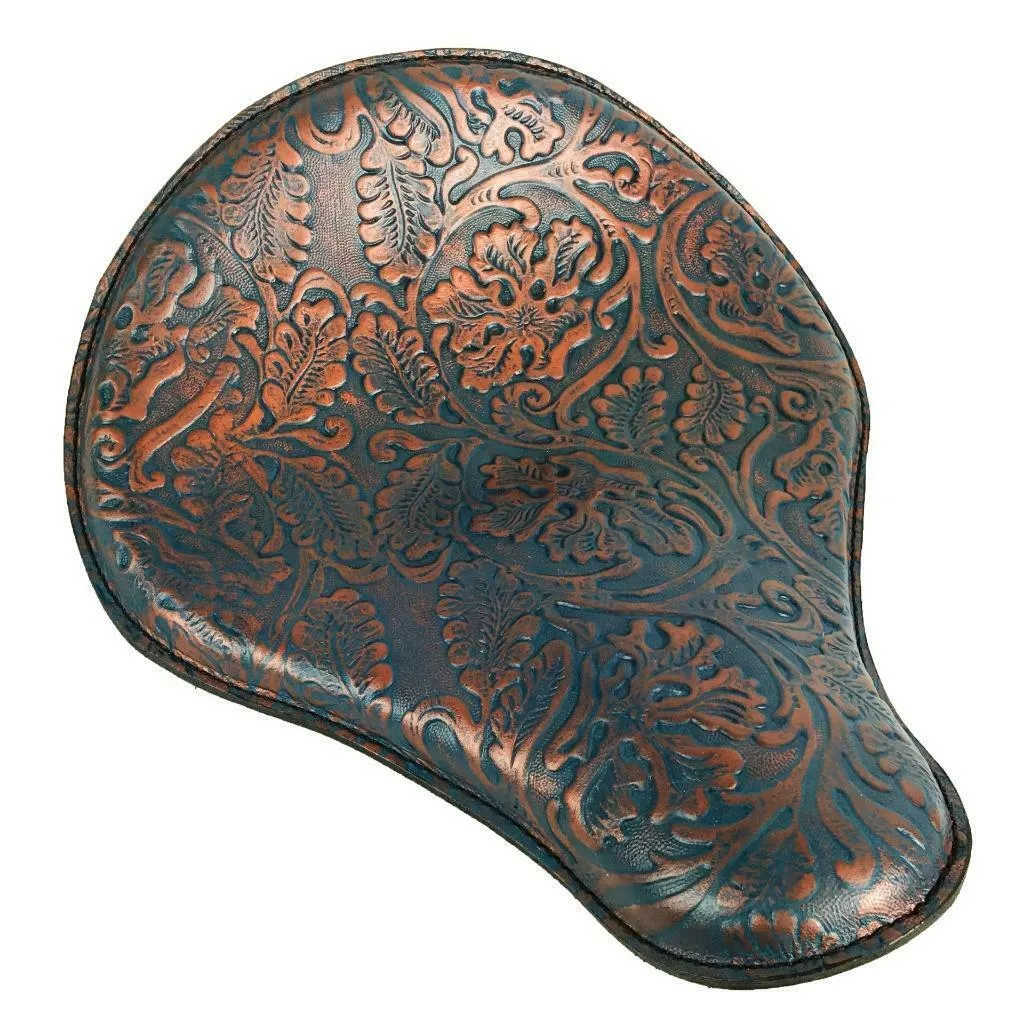 Chopper Spring Solo Seat Sportster Harley 13x15" Blue Copper Oak Leaf