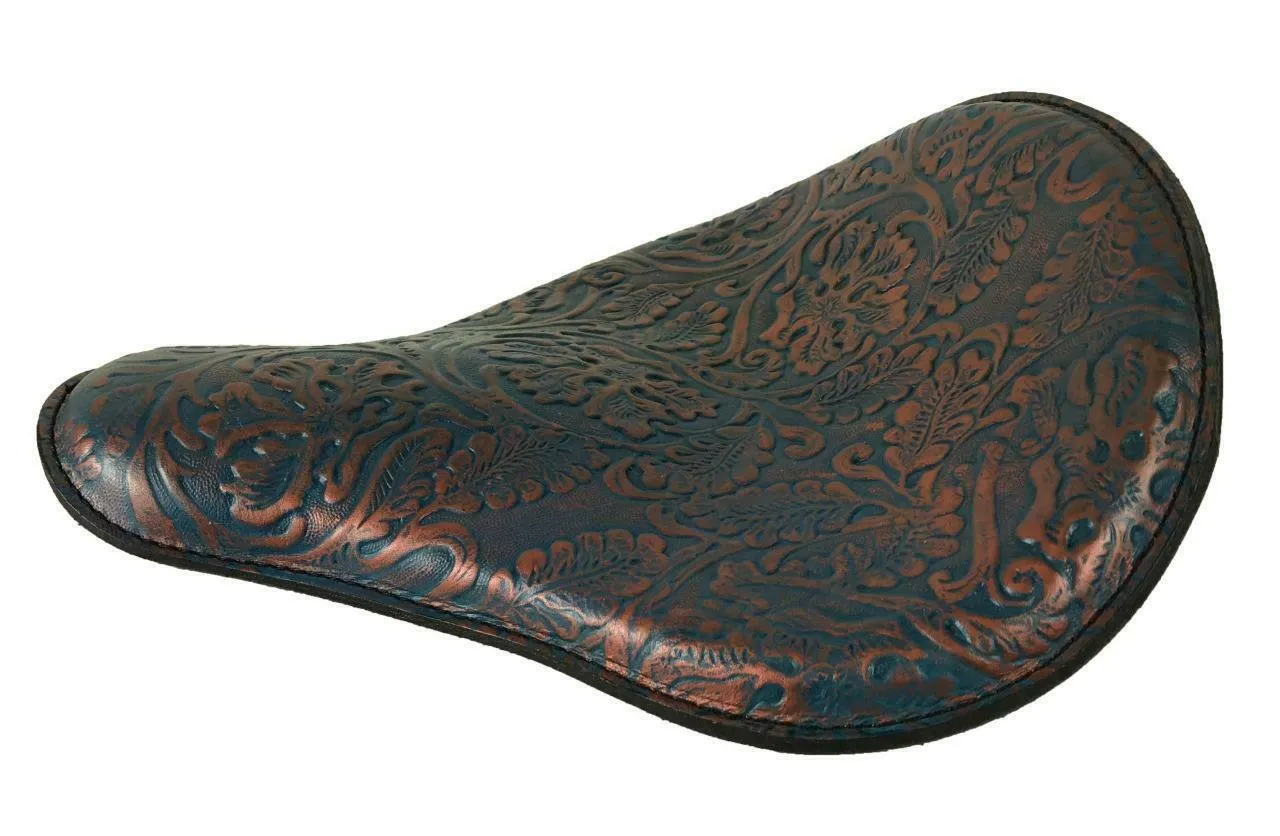 Chopper Spring Solo Seat Sportster Harley 13x15" Blue Copper Oak Leaf
