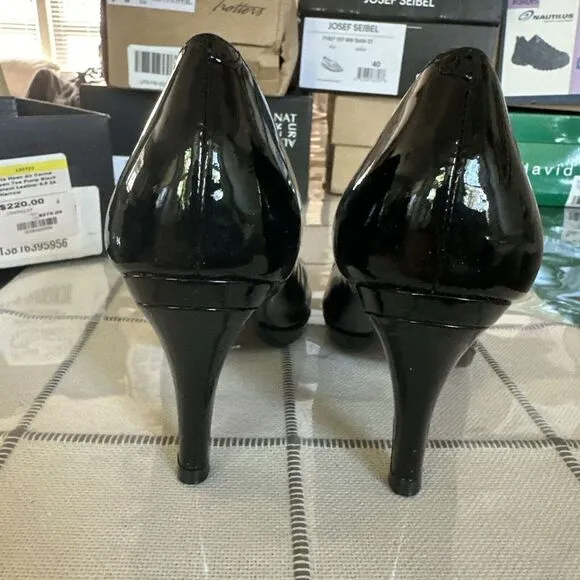 COLE HAAN Air Carma D22304 Sz 6.5 AA Black Patent‎ Leather Peep Toe Pumps Women
