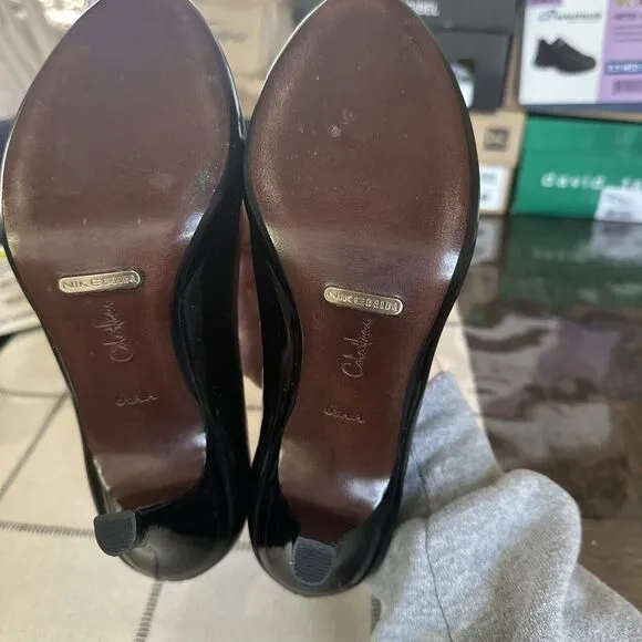 COLE HAAN Air Carma D22304 Sz 6.5 AA Black Patent‎ Leather Peep Toe Pumps Women