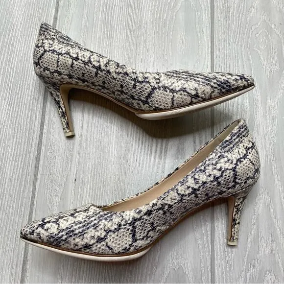 COLE HAAN GRAND AMBITION SNAKE PRINT EMBOSSED LEATHER POINTED TOE PUMPS SIZE 9