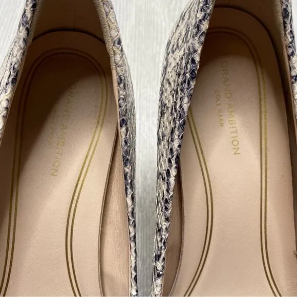 COLE HAAN GRAND AMBITION SNAKE PRINT EMBOSSED LEATHER POINTED TOE PUMPS SIZE 9
