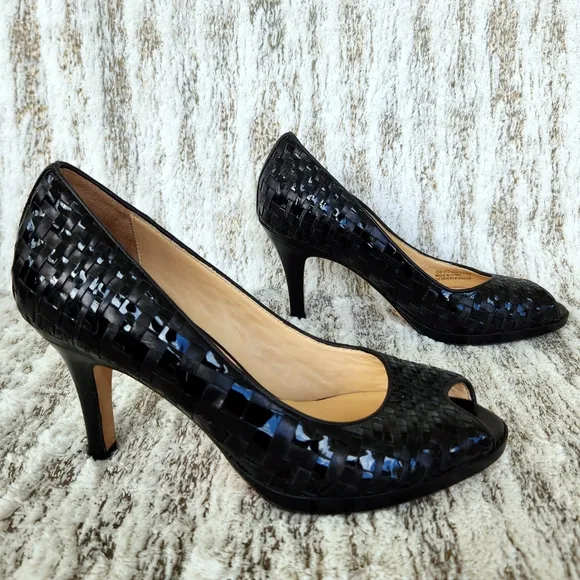 Cole Haan Nike Air &quot;Genevieve&quot; Peep Toe Pump Heels Black Leather Womens Size 8.5