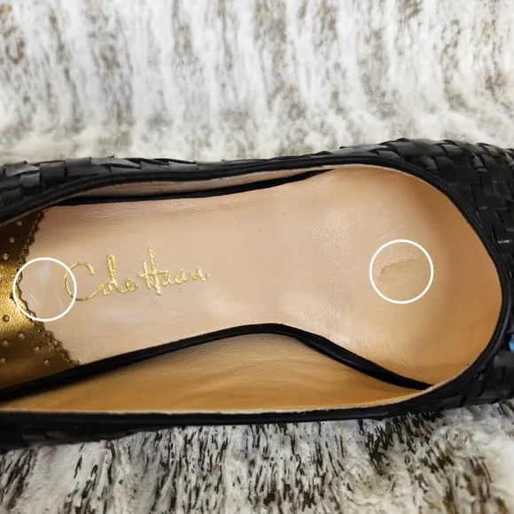 Cole Haan Nike Air &quot;Genevieve&quot; Peep Toe Pump Heels Black Leather Womens Size 8.5