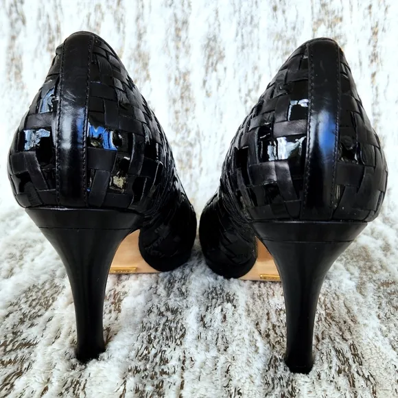 Cole Haan Nike Air &quot;Genevieve&quot; Peep Toe Pump Heels Black Leather Womens Size 8.5