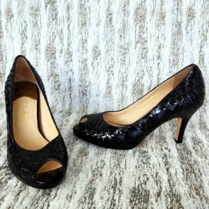 Cole Haan Nike Air &quot;Genevieve&quot; Peep Toe Pump Heels Black Leather Womens Size 8.5