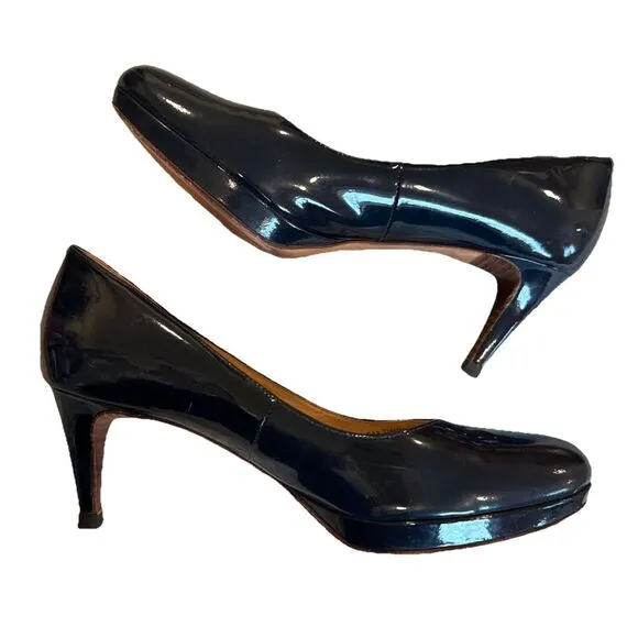 Cole Haan NikeAir Women's Slip On Patent Leather Heels Pumps Navy Blue Size 9B