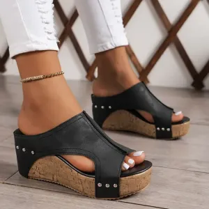 Cork Wedge Sandals | Faux Leather | Stylish and Comfortable