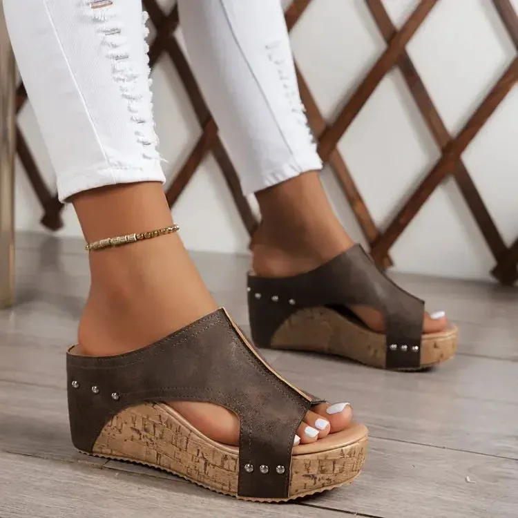 Cork Wedge Sandals | Faux Leather | Stylish and Comfortable