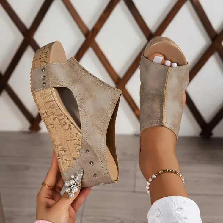 Cork Wedge Sandals | Faux Leather | Stylish and Comfortable