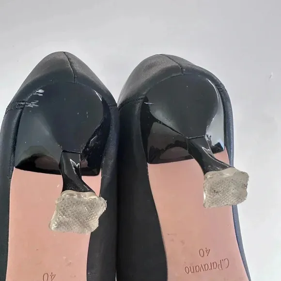 C.Paravano leather kitten heel pointed toe mule pumps black size 40