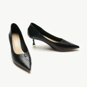 C.Paravano leather kitten heel pointed toe mule pumps black size 40