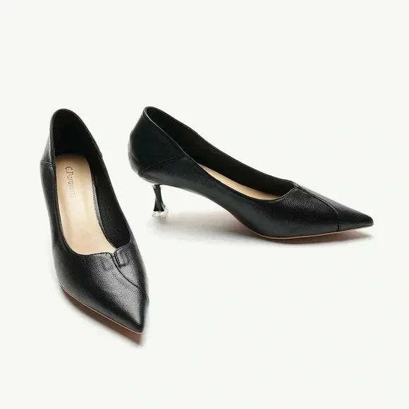 C.Paravano leather kitten heel pointed toe mule pumps black size 40