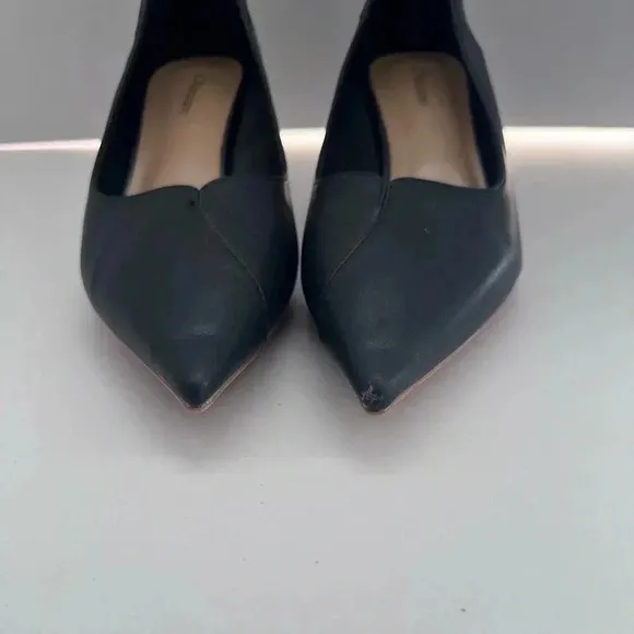 C.Paravano leather kitten heel pointed toe mule pumps black size 40