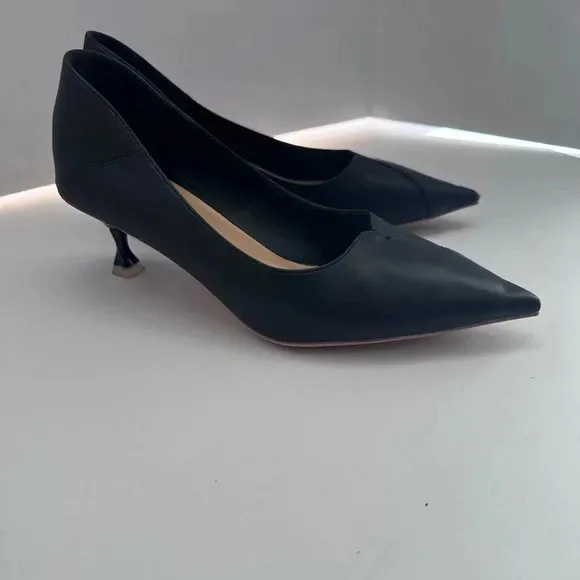 C.Paravano leather kitten heel pointed toe mule pumps black size 40