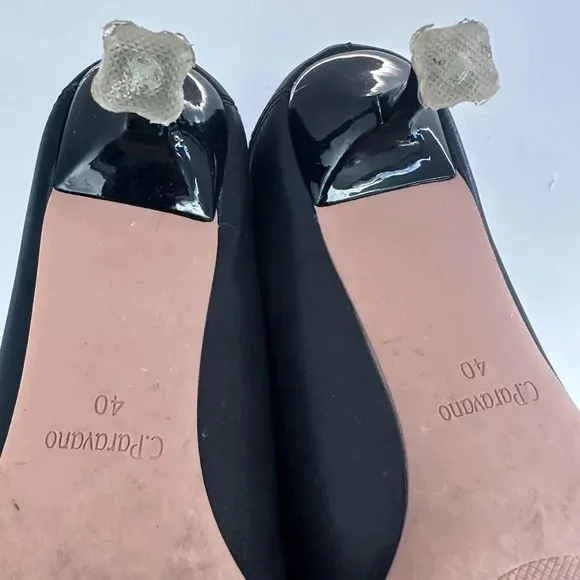 C.Paravano leather kitten heel pointed toe mule pumps black size 40