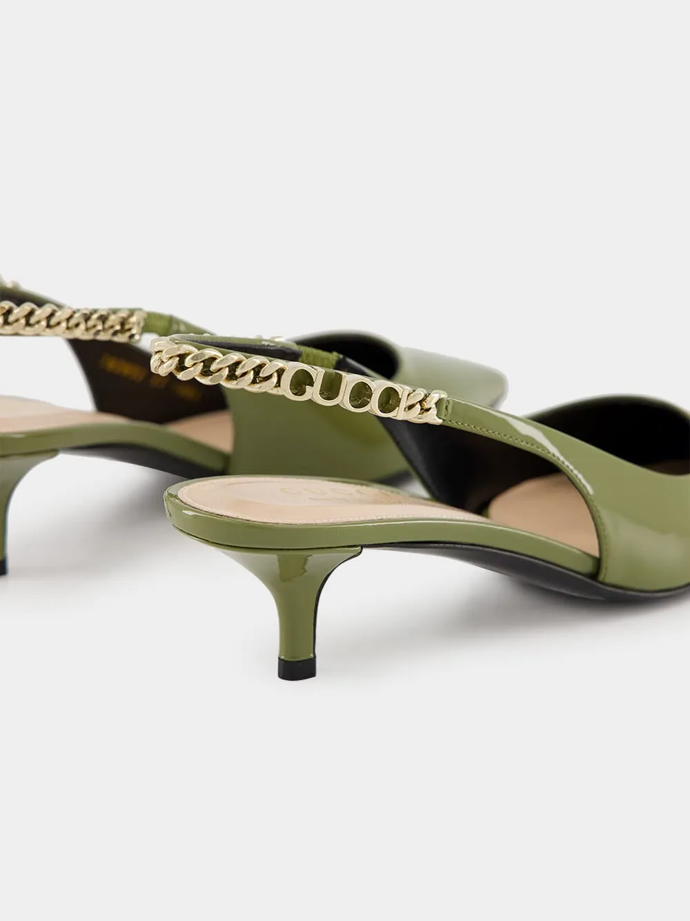 Dark Green Patent Leather Signoria Slingback Pumps