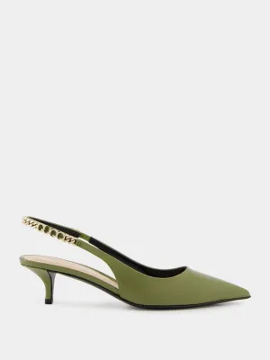 Dark Green Patent Leather Signoria Slingback Pumps