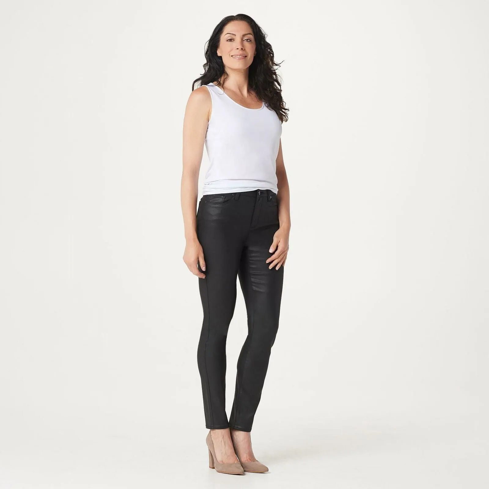 Dennis Basso Plus Size Stretch Coated Denim Slim Leg Jeans
