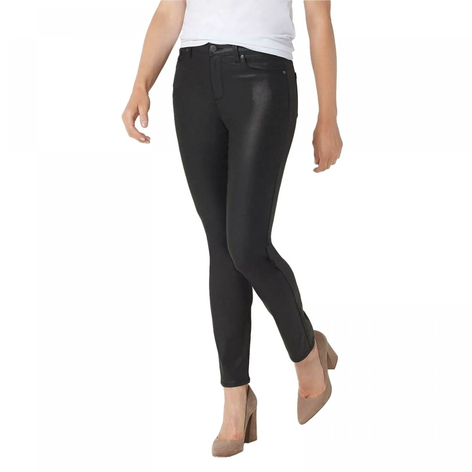 Dennis Basso Plus Size Stretch Coated Denim Slim Leg Jeans