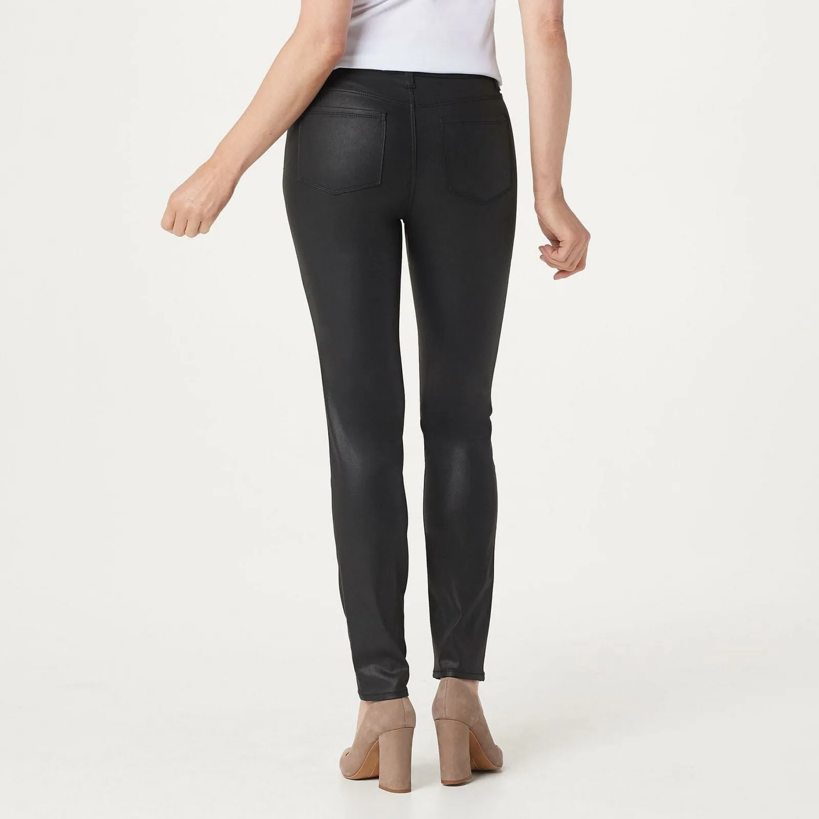 Dennis Basso Plus Size Stretch Coated Denim Slim Leg Jeans