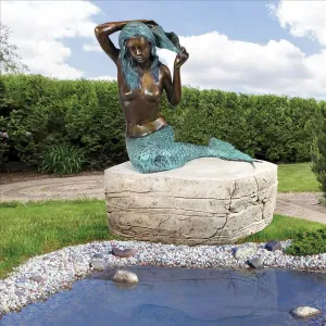 Design Toscano- Mermaid of the Isle of Capri Piped Bronze Garden Statue: Large