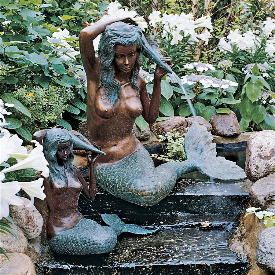 Design Toscano- Mermaid of the Isle of Capri Piped Bronze Garden Statue: Large