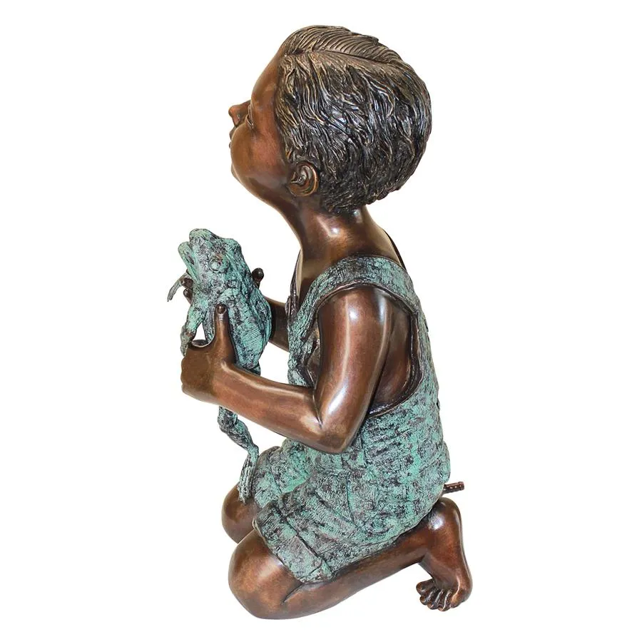 Design Toscano- New Friend, Boy with Frog Cast Bronze Garden Statue: Piped for Water