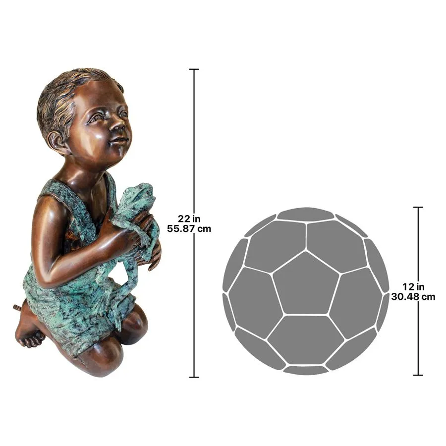 Design Toscano- New Friend, Boy with Frog Cast Bronze Garden Statue: Piped for Water
